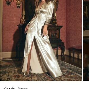 Reformation gatsby dress Elegant Silver Evening Gown size 6 hemmed